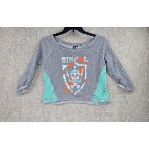 Sinful Womens Cropped Graphic Sweatshirt Gray/Mint Lace Accents Size S